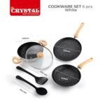 Crystal Aluminum 6 Pcs Non Stick Cookware Set with Induction Bottom | Tawa, Fry Pan, Kadhai with Lid, Laddle & Spatula | Durable 4 Layer Non Stick Coating | PFOA Free | White - Image 7