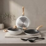 Crystal Aluminum 6 Pcs Non Stick Cookware Set with Induction Bottom | Tawa, Fry Pan, Kadhai with Lid, Laddle & Spatula | Durable 4 Layer Non Stick Coating | PFOA Free | White - Image 6