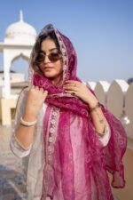 VredeVogel Women's Chanderi Silk Embroidered Kurta with Pant & Organza Dupatta Set | Casual Outfit Ethnic Kurta Set for Women | Modern & Traditional Blend Ethnic Wear - Image 5