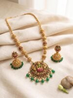 Antique Gold Plated Temple Jewellery Necklace Set with Earrings for Women, Traditional Indian Bridal Necklace Set, South Indian Choker Haram Style Jewellery Set, Ethnic Wedding for Women - Image 8