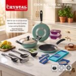 Crystal 11 Pcs Non Stick Cookware Set with Storage Containers | Gas Stove Friendly | Tawa, Fry Pan, Kadhai with Lid, 4 Serving Spoons, 2 Containers & Grater Set | PFOA Free Coating - Image 3