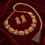 Gold-Plated Antique Temple Jewellery Set for Women - Traditional Necklace with Large Peacock Pendant & Matching Jhumka Earrings | Ethnic Festive & Bridal Wear Set with Ruby & Emerald Accents - Image 6
