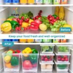 Xiran 6 Fridge Storage Boxes Fridge Organizer With Removable Drain Plate&Lid Stackable Fridge Storage Containers Plastic Freezer Storage Containers For Fish,Meat,Vegetables,Fruits(1500Ml),Transparent - Image 6