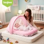BAYBEE Baby Bedding Set for New Born Baby, Bed Mattress with Mosquito Net & Neck Pillow, Baby Nest Travel Mat, Baby Lounger Set for Baby Boy Girl 0-6 Months (Pink) - Image 2