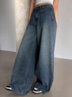 Shasmi Women's Black Wide Leg Baggy Jeans | Loose Fit Denim Pants for Women | High Rise Streetwear | Casual Oversized Wide Leg Denim | Korean Style Baggy Trousers with Pockets (Jeans 296) - Image 3