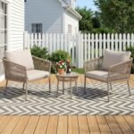 BRISHI Braid & Rope Garden Patio Seating Chair and Table Set Outdoor Balcony Garden Coffee Table Set Furniture with 1 Table and 2 Chairs Set with Cushion (Beige and White), 61 cm, 81.3 cm - Image 2