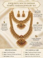 Gold Plated Temple Long Haram Necklace Set for Women | Traditional Lakshmi Design Bridal Jewelry Set with Matching Jhumka Earrings | South Indian Ethnic Artificial Jewellery - Image 2
