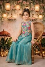 Girls Art Silk Embroidered Kurta & Sharara Set | Festive & Wedding Traditional Outfit | Ethnic Wear for Kids | Stylish Sharara Suit Set - Image 5