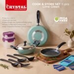 Crystal 11 Pcs Non Stick Cookware Set with Storage Containers | Gas Stove Friendly | Tawa, Fry Pan, Kadhai with Lid, 4 Serving Spoons, 2 Containers & Grater Set | PFOA Free Coating - Image 2