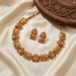 Gold-Plated Antique Temple Jewellery Set for Women - Traditional Necklace with Large Peacock Pendant & Matching Jhumka Earrings | Ethnic Festive & Bridal Wear Set with Ruby & Emerald Accents - Image 4
