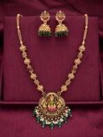 Antique Gold Plated Temple Jewellery Necklace Set with Earrings for Women, Traditional Indian Bridal Necklace Set, South Indian Choker Haram Style Jewellery Set, Ethnic Wedding for Women - Image 6