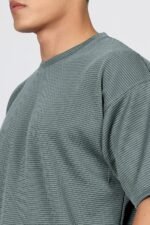 SHODOX® Men Oversized Solid Dotted Design Poly Waffle Knit Round Neck Half Sleeve Drop Shoulder Loose Fit Casual T-Shirt | Comfortable Stylish Streetwear for Men - Image 4
