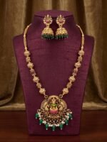 Antique Gold Plated Temple Jewellery Necklace Set with Earrings for Women, Traditional Indian Bridal Necklace Set, South Indian Choker Haram Style Jewellery Set, Ethnic Wedding for Women - Image 2